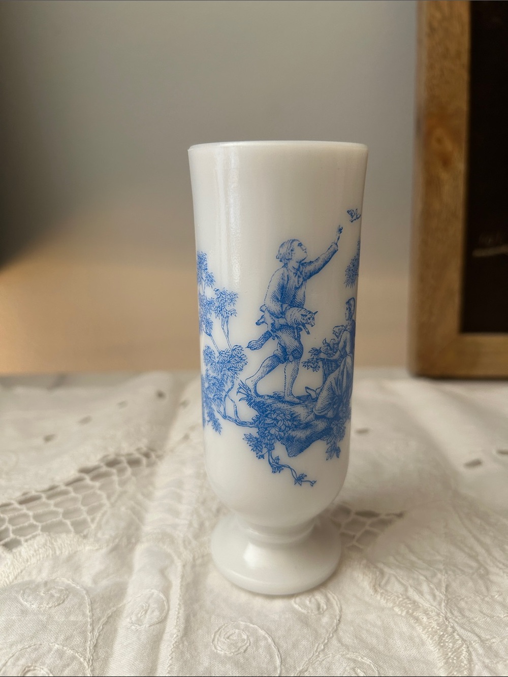 Vintage Blue and White Porcelain Footed Mug with Handle